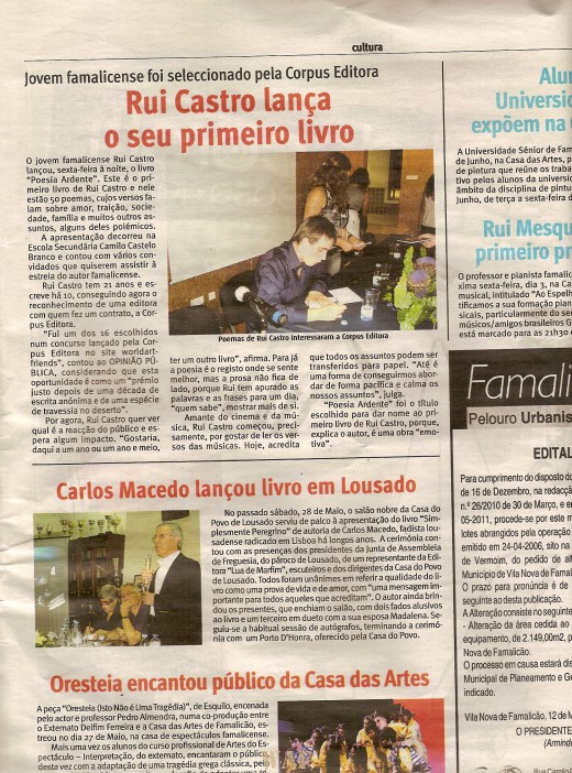 Artigo no Jornal Opinião Publica.
