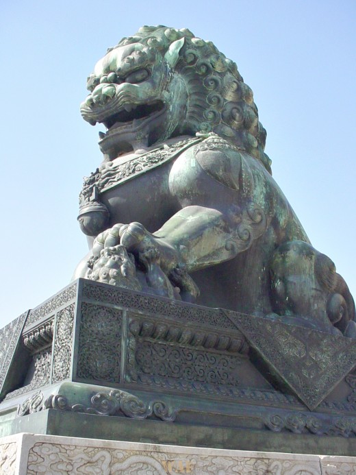 a female lion on display outdoors at the Forbidden City (Beijing, China)