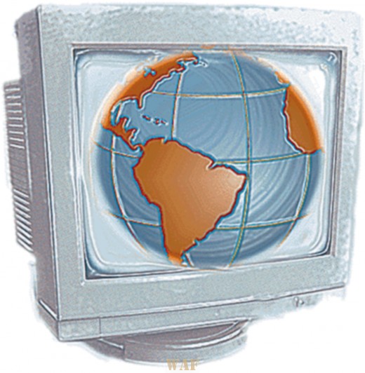 a globe drawing inside of a computer monitor (plastic wrap)