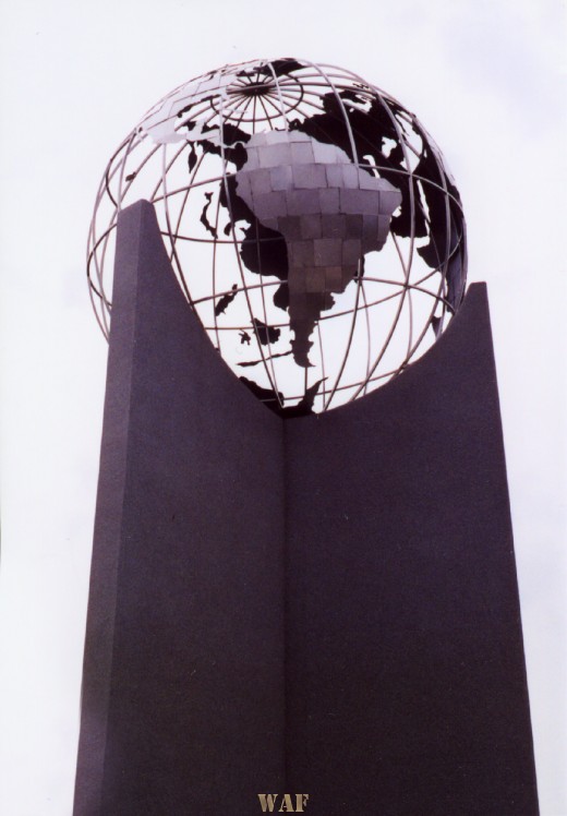 a Globe statue (in front of a church) in Omaha, NE