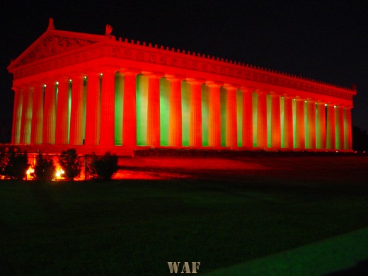 a life-size replica of the Parthenon in Nashville, TN at night 10/28/05